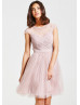 Blush Pink Chiffon Tulle Cap Sleeves Short Prom Dress